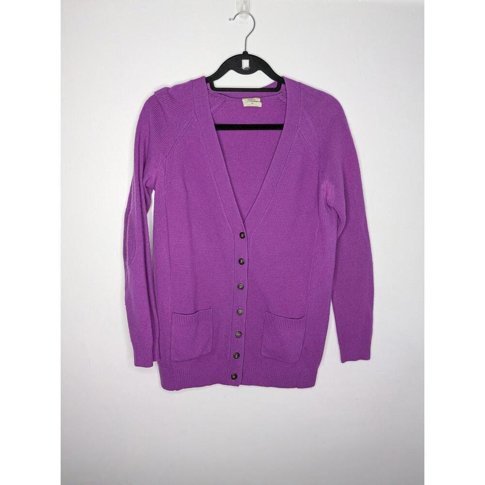 Wallace Sweater Cardigan Womens Medium Purple Merino Wool Elbow Patch Pockets
